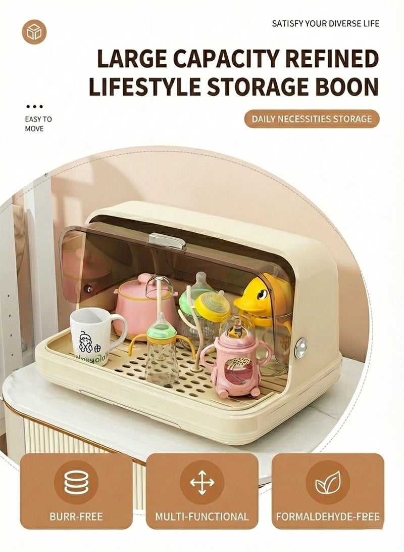 YOONISPRO Baby Bottle Drying Rack with Anti-Dust Cover – Vertical Bottle Storage Organizer with Detachable Brackets, Pull-Out Drain Board & Cup Holder | Portable Tableware Drying Rack for Kitchen Cabinet & Household Use - Image 4